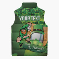 St Patrick's Day Ireland Rugby Custom Sleeveless Puffer Jacket Leprechaun Mascot Irish Shamrock Pattern - Wonder Print Shop