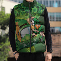 St Patrick's Day Ireland Rugby Custom Sleeveless Puffer Jacket Leprechaun Mascot Irish Shamrock Pattern - Wonder Print Shop
