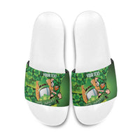 St Patrick's Day Ireland Rugby Custom Slide Sandals Leprechaun Mascot Irish Shamrock Pattern - Wonder Print Shop