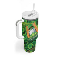 St Patrick's Day Ireland Rugby Custom Tumbler With Handle Leprechaun Mascot Irish Shamrock Pattern - Wonder Print Shop