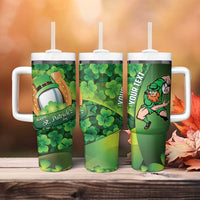 St Patrick's Day Ireland Rugby Custom Tumbler With Handle Leprechaun Mascot Irish Shamrock Pattern - Wonder Print Shop