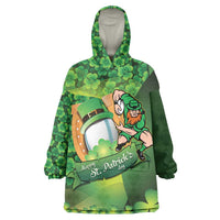 St Patrick's Day Ireland Rugby Custom Wearable Blanket Hoodie Leprechaun Mascot Irish Shamrock Pattern - Wonder Print Shop