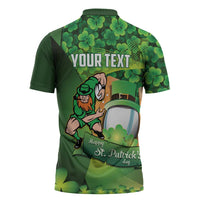 St Patrick's Day Ireland Rugby Custom Zipper Polo Shirt Leprechaun Mascot Irish Shamrock Pattern - Wonder Print Shop
