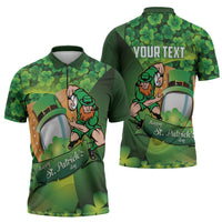 St Patrick's Day Ireland Rugby Custom Zipper Polo Shirt Leprechaun Mascot Irish Shamrock Pattern - Wonder Print Shop