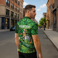 St Patrick's Day Ireland Rugby Custom Zipper Polo Shirt Leprechaun Mascot Irish Shamrock Pattern - Wonder Print Shop