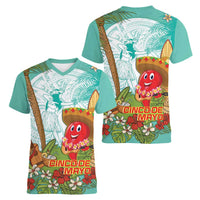 Hawaii Cinco de Mayo Women V-Neck T-Shirt Chili Pepper Hula Girl Tropical Vibes