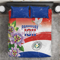 Paraguay 1811 Independence Day Bedding Set Grunge Flag Mix Passion Flowers
