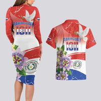 Paraguay 1811 Independence Day Couples Matching Long Sleeve Bodycon Dress and Hawaiian Shirt Grunge Flag Mix Passion Flowers