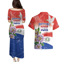 Paraguay 1811 Independence Day Couples Matching Puletasi and Hawaiian Shirt Grunge Flag Mix Passion Flowers