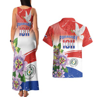 Paraguay 1811 Independence Day Couples Matching Tank Maxi Dress and Hawaiian Shirt Grunge Flag Mix Passion Flowers