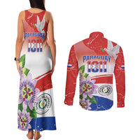 Paraguay 1811 Independence Day Couples Matching Tank Maxi Dress and Long Sleeve Button Shirt Grunge Flag Mix Passion Flowers