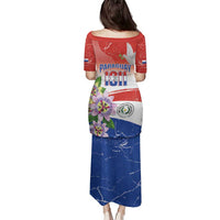 Paraguay 1811 Independence Day Family Matching Puletasi and Hawaiian Shirt Grunge Flag Mix Passion Flowers