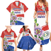 Paraguay 1811 Independence Day Family Matching Summer Maxi Dress and Hawaiian Shirt Grunge Flag Mix Passion Flowers