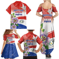 Paraguay 1811 Independence Day Family Matching Summer Maxi Dress and Hawaiian Shirt Grunge Flag Mix Passion Flowers