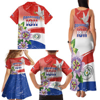Paraguay 1811 Independence Day Family Matching Tank Maxi Dress and Hawaiian Shirt Grunge Flag Mix Passion Flowers
