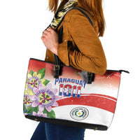 Paraguay 1811 Independence Day Leather Tote Bag Grunge Flag Mix Passion Flowers