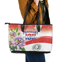 Paraguay 1811 Independence Day Leather Tote Bag Grunge Flag Mix Passion Flowers