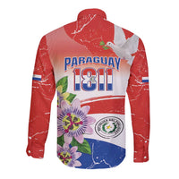 Paraguay 1811 Independence Day Long Sleeve Button Shirt Grunge Flag Mix Passion Flowers