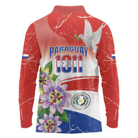 Paraguay 1811 Independence Day Long Sleeve Polo Shirt Grunge Flag Mix Passion Flowers