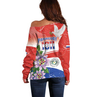 Paraguay 1811 Independence Day Off Shoulder Sweater Grunge Flag Mix Passion Flowers