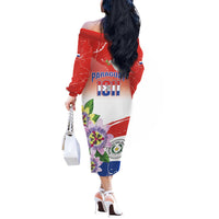 Paraguay 1811 Independence Day Off The Shoulder Long Sleeve Dress Grunge Flag Mix Passion Flowers