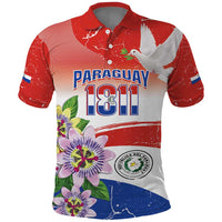 Paraguay 1811 Independence Day Polo Shirt Grunge Flag Mix Passion Flowers