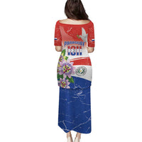 Paraguay 1811 Independence Day Puletasi Grunge Flag Mix Passion Flowers