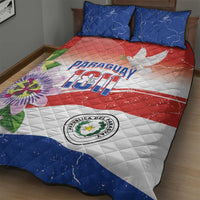 Paraguay 1811 Independence Day Quilt Bed Set Grunge Flag Mix Passion Flowers
