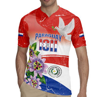 Paraguay 1811 Independence Day Rugby Jersey Grunge Flag Mix Passion Flowers