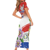 Paraguay 1811 Independence Day Short Sleeve Bodycon Dress Grunge Flag Mix Passion Flowers