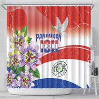 Paraguay 1811 Independence Day Shower Curtain Grunge Flag Mix Passion Flowers