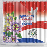 Paraguay 1811 Independence Day Shower Curtain Grunge Flag Mix Passion Flowers
