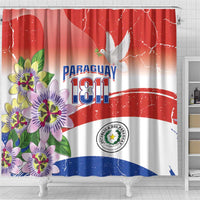 Paraguay 1811 Independence Day Shower Curtain Grunge Flag Mix Passion Flowers