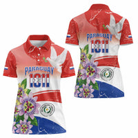 Paraguay 1811 Independence Day Women Polo Shirt Grunge Flag Mix Passion Flowers