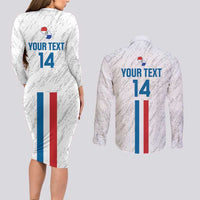Custom Paraguay Football Couples Matching Long Sleeve Bodycon Dress and Long Sleeve Button Shirt Vamos Albirroja