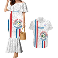 Custom Paraguay Football Couples Matching Mermaid Dress and Hawaiian Shirt Vamos Albirroja