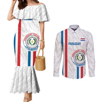 Custom Paraguay Football Couples Matching Mermaid Dress and Long Sleeve Button Shirt Vamos Albirroja