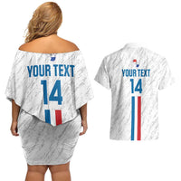 Custom Paraguay Football Couples Matching Off Shoulder Short Dress and Hawaiian Shirt Vamos Albirroja