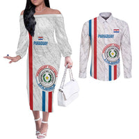 Custom Paraguay Football Couples Matching Off The Shoulder Long Sleeve Dress and Long Sleeve Button Shirt Vamos Albirroja