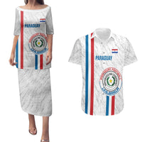 Custom Paraguay Football Couples Matching Puletasi and Hawaiian Shirt Vamos Albirroja
