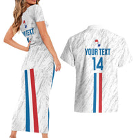 Custom Paraguay Football Couples Matching Short Sleeve Bodycon Dress and Hawaiian Shirt Vamos Albirroja