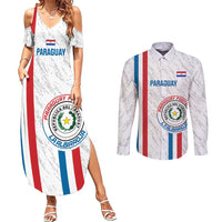 Custom Paraguay Football Couples Matching Summer Maxi Dress and Long Sleeve Button Shirt Vamos Albirroja