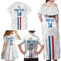 Custom Paraguay Football Family Matching Off Shoulder Maxi Dress and Hawaiian Shirt Vamos Albirroja