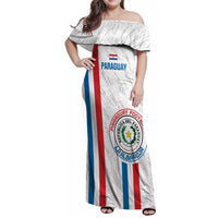 Custom Paraguay Football Family Matching Off Shoulder Maxi Dress and Hawaiian Shirt Vamos Albirroja