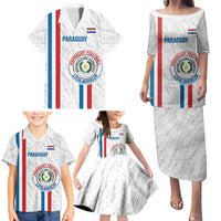 Custom Paraguay Football Family Matching Puletasi and Hawaiian Shirt Vamos Albirroja