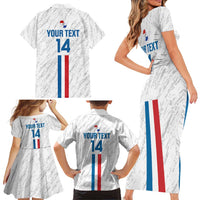 Custom Paraguay Football Family Matching Short Sleeve Bodycon Dress and Hawaiian Shirt Vamos Albirroja