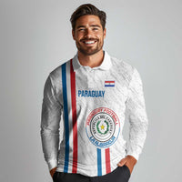 Custom Paraguay Football Long Sleeve Polo Shirt Vamos Albirroja