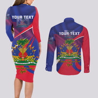 Personalised Haiti Flag Day Couples Matching Long Sleeve Bodycon Dress and Long Sleeve Button Shirt Lest Us Remember Our Heroes - Wonder Print Shop