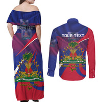 Personalised Haiti Flag Day Couples Matching Off Shoulder Maxi Dress and Long Sleeve Button Shirt Lest Us Remember Our Heroes - Wonder Print Shop