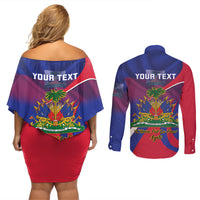 Personalised Haiti Flag Day Couples Matching Off Shoulder Short Dress and Long Sleeve Button Shirt Lest Us Remember Our Heroes - Wonder Print Shop